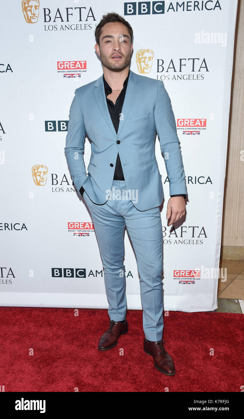 Los Angeles, Californie, USA. 16 sep, 2017. Ed Westwick arrive pour le bafta tv tea party 2017 au Beverly Hilton Hotel. crédit : Lisa o'connor/zuma/Alamy fil live news Banque D'Images