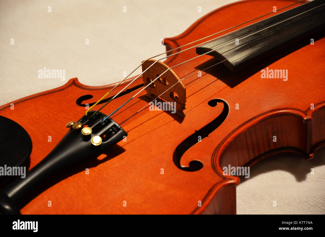 Un violon au repos sur le sol. Banque D'Images
