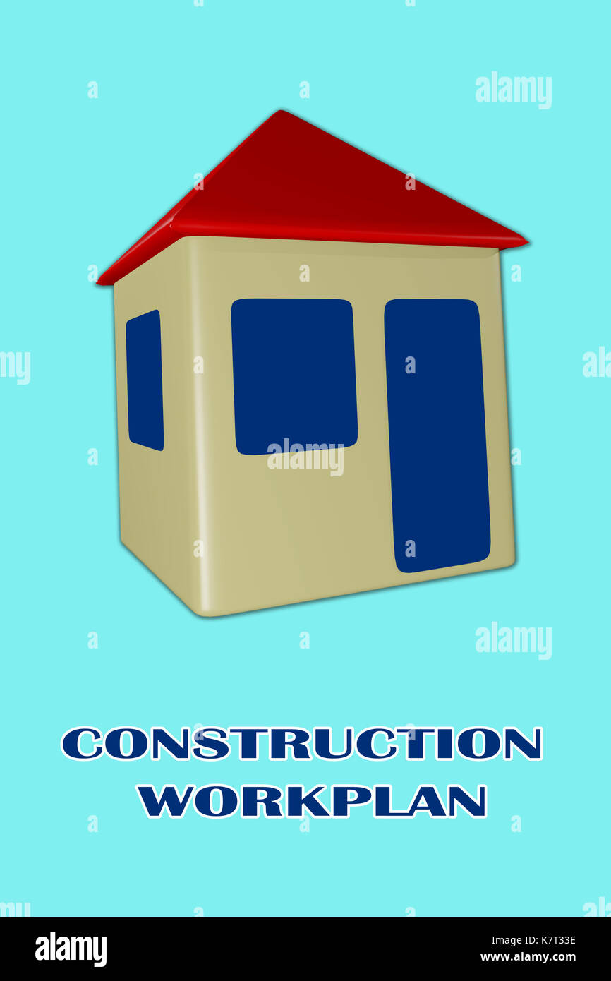 3d illustration de "plan de construction" title sous une maison, isolé sur le bleu clair. Banque D'Images