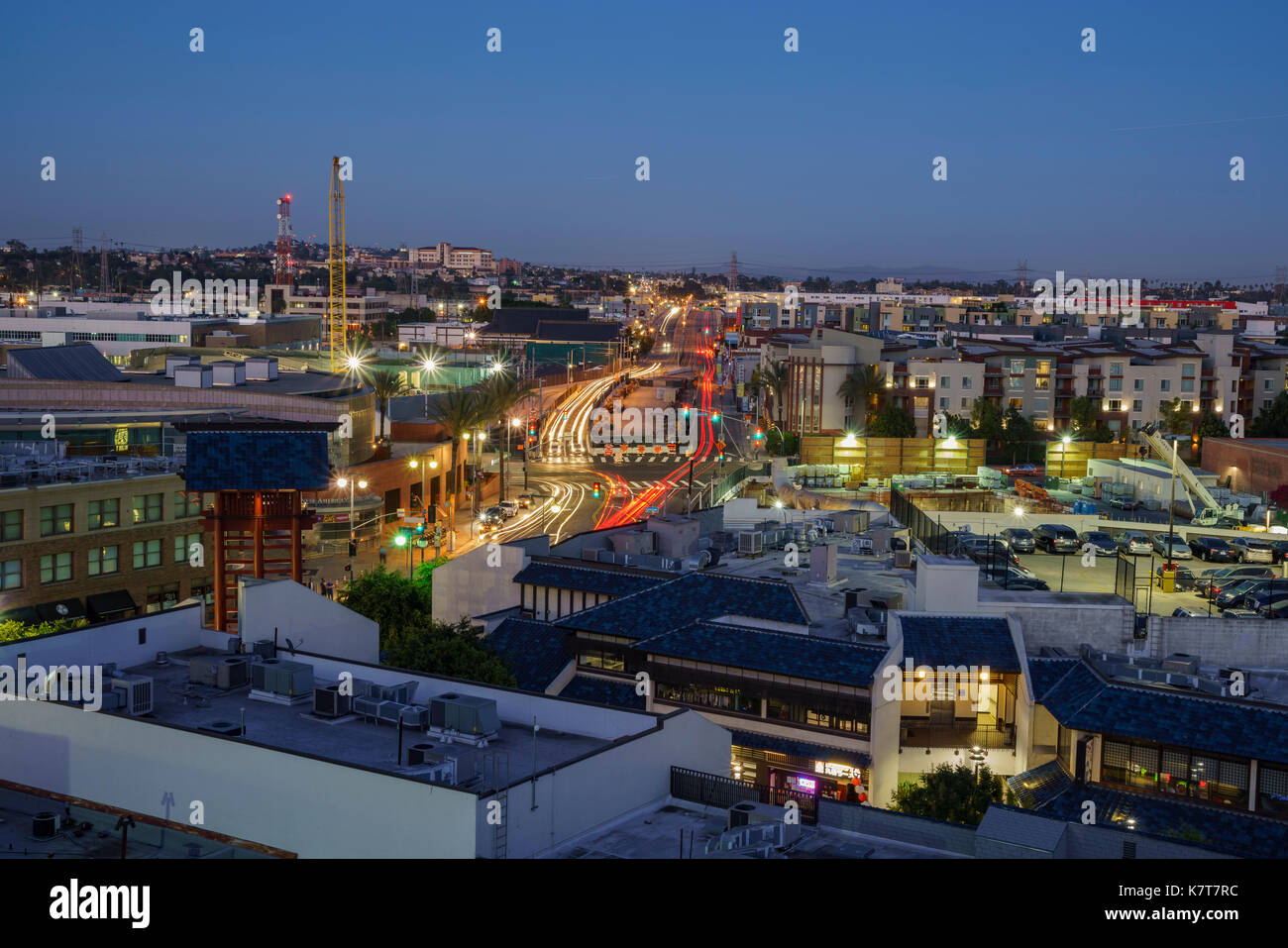 Los Angeles , jun 15 : twilight vue aérienne de Little Tokyo le 15 juin 2017 à Los Angeles, Californie Banque D'Images