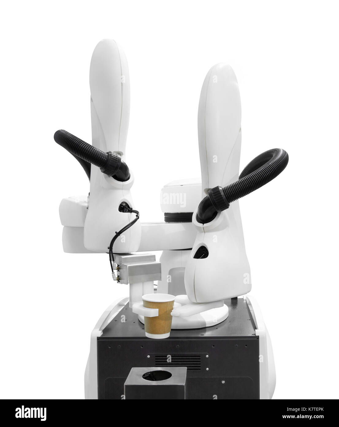 Robot automatique proposant des boissons isolé sur fond blanc avec clipping path Banque D'Images