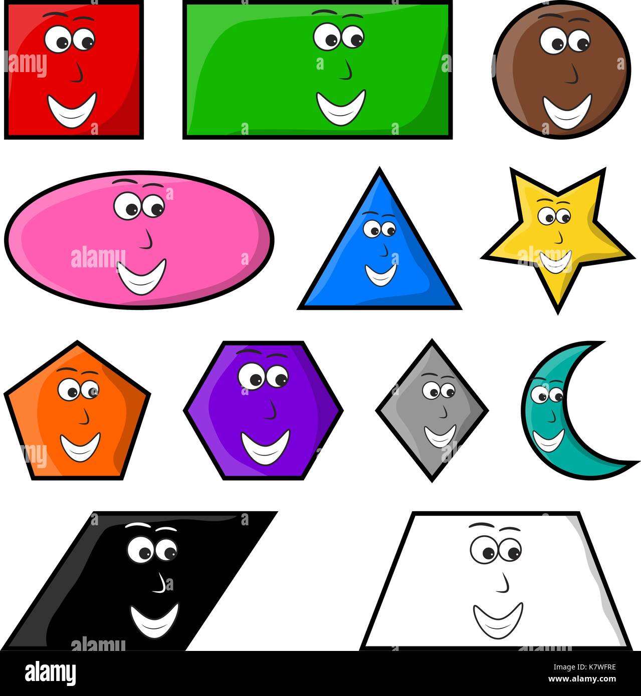 Formes géométriques avec smile cartoon vector icône Symbole. design, rond, ovale, triangle, hexagone, rectangle, losange,coeur,star belle illustration Illustration de Vecteur