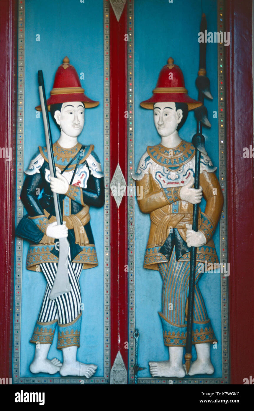 Soldats sculptés,Wat Phra Si Rattana Satsadaram,Grand Palace, Bangkok, Thaïlande Banque D'Images