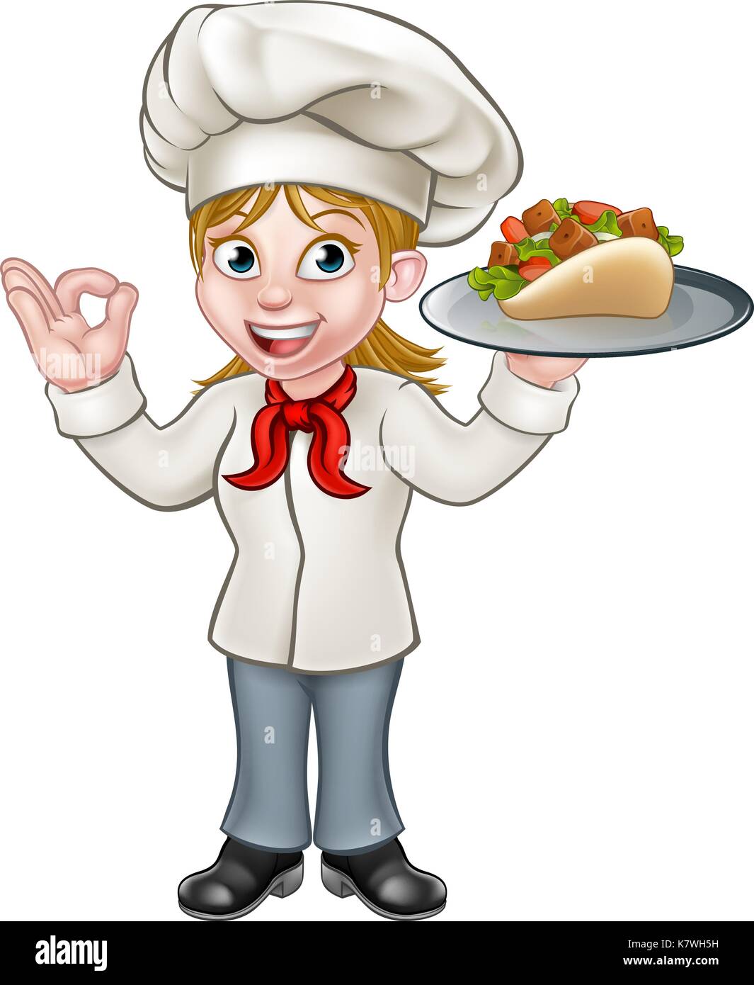 Cartoon female chef avec kebab Illustration de Vecteur