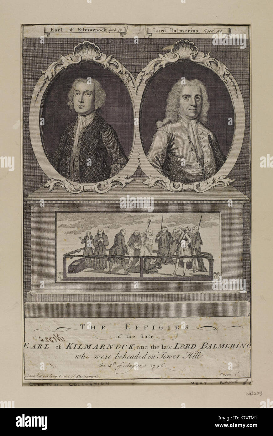 Broadside Jacobite des effigies de la fin du Comte de Kilmarnock, et feu Lord Balmerino Banque D'Images