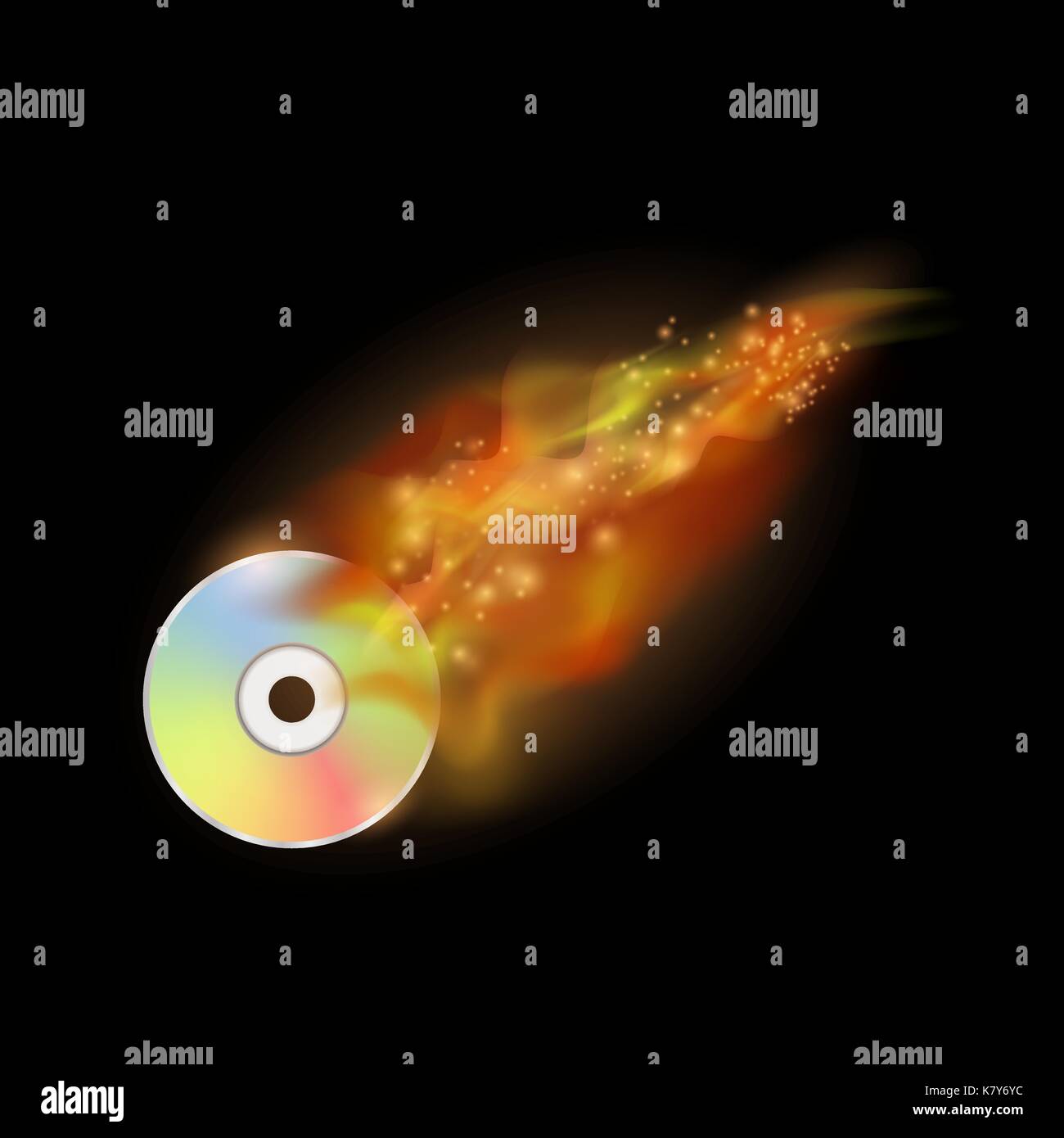 Gravure de disque compact numérique avec le feu et les flammes Illustration de Vecteur