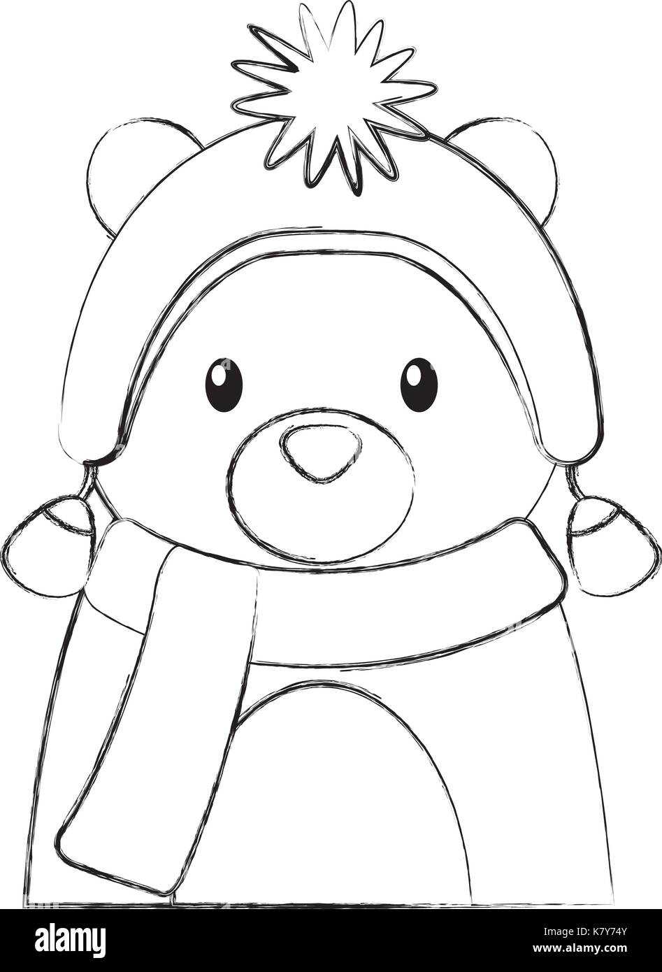 Cute Bear animal avec bonnet et écharpe Image Vectorielle Stock - Alamy