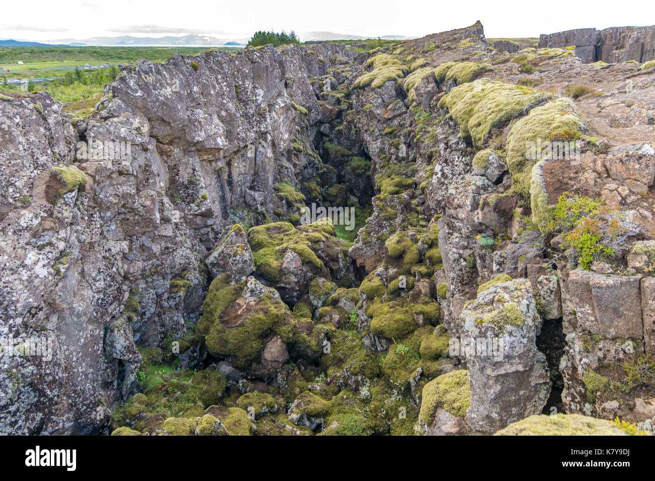 Islande - þingvellir, la vallée du rift qui marque la crête de la dorsale médio-atlantique et la limite entre la plaque tectonique nord-américaine et t Banque D'Images