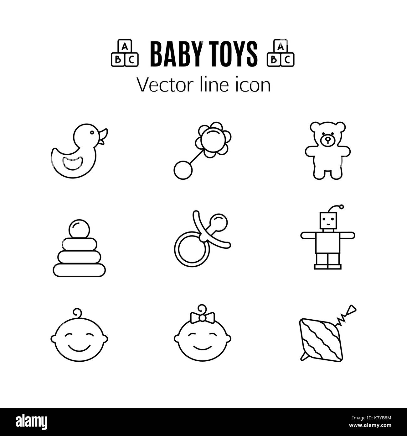 Jouets bébé fine ligne. icône Symbole Description jouet pour enfants pour  les jeux de design pour la conception de site web pour enfants, clinique et  des applications mobiles. simple vecteur bébé signe