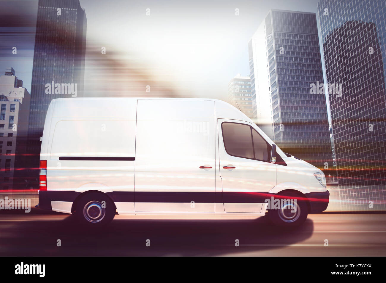 Van rapide sur une route de la ville . Le rendu 3D Banque D'Images