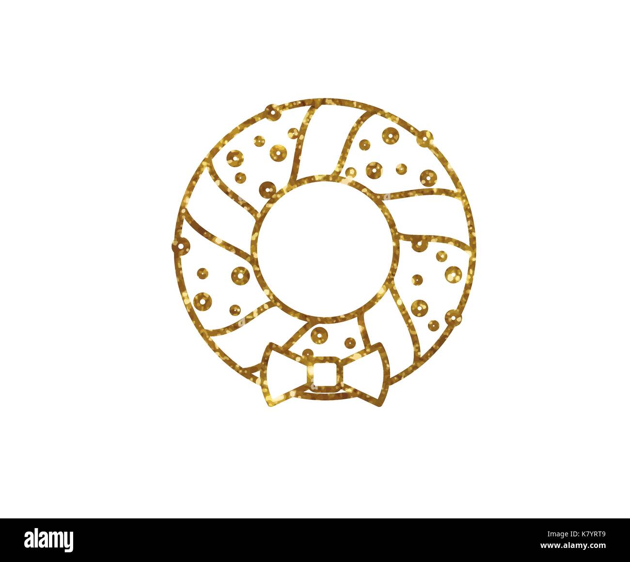 Le vecteur Golden glitter porte décoration de Noël couronne de l'icône de la ligne Illustration de Vecteur