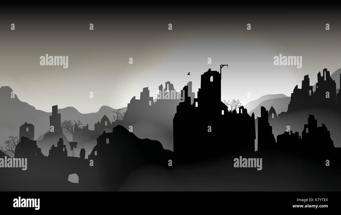 Détruit les bâtiments de la ville ,en ruine - vector illustration Illustration de Vecteur