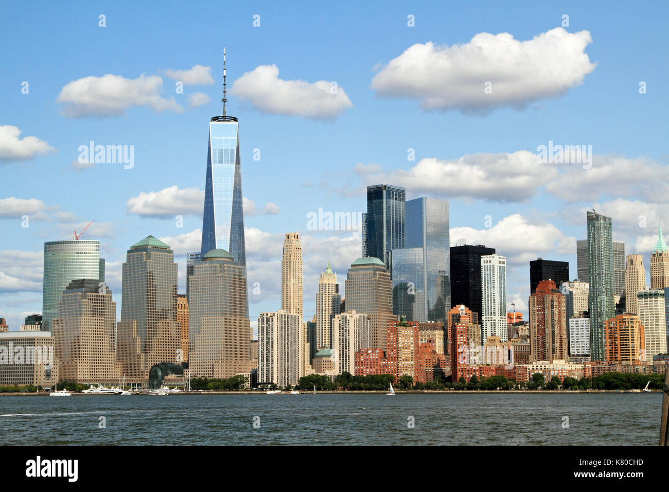 La tour de la liberté et le Lower Manhattan vu du Liberty State Park, Jersey City, New Jersey, USA Banque D'Images