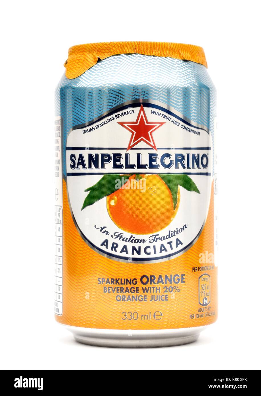 Peut de mousseux Sanpellegrino boisson à l'orange Banque D'Images