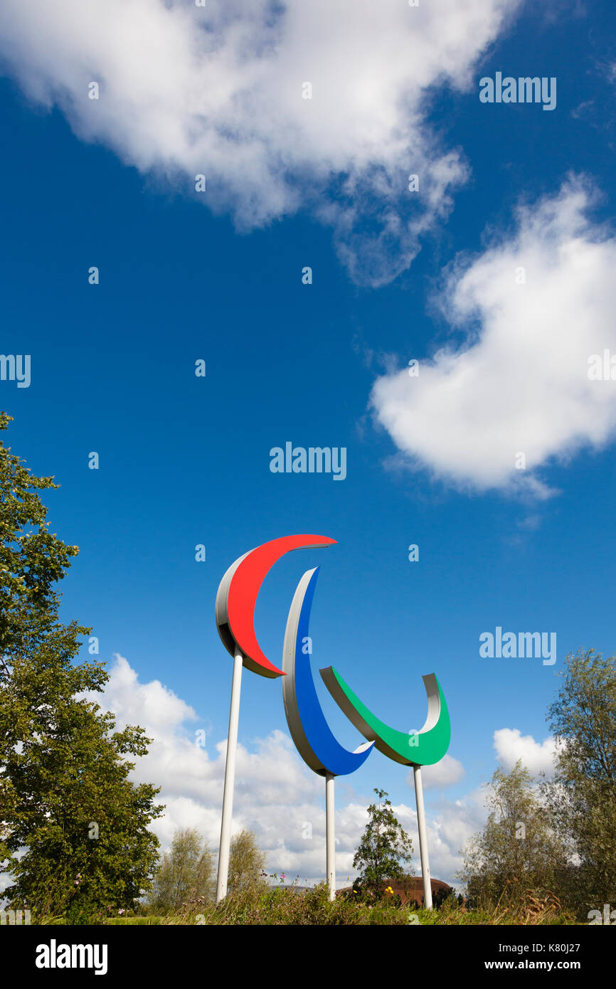 Logo des Jeux paralympiques au Queen Elizabeth Olympic Park, Londres, UK. Banque D'Images
