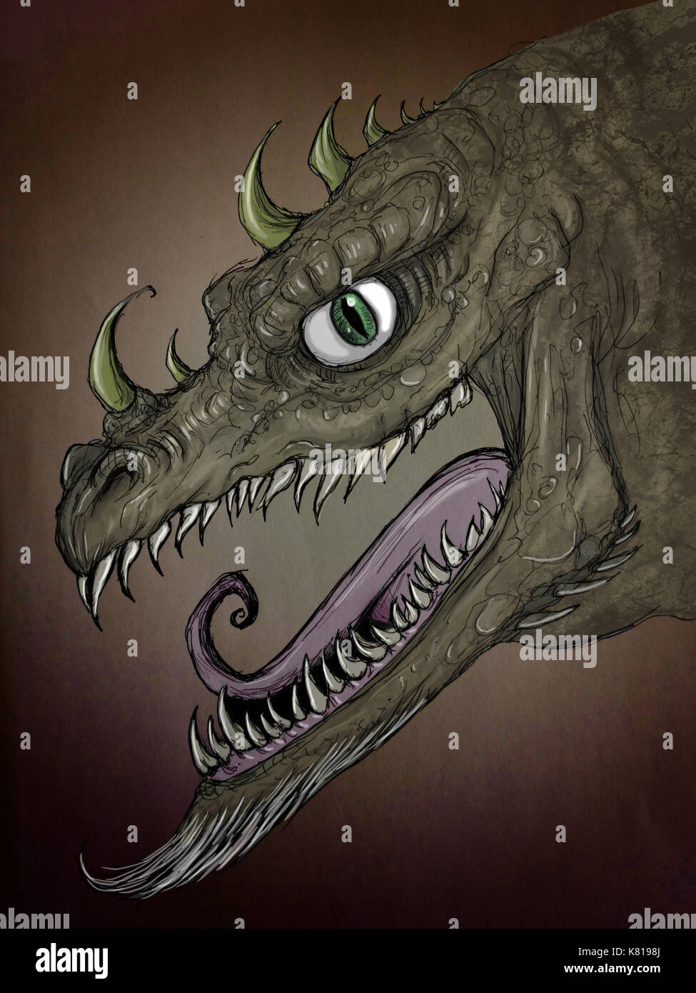 Une grande illustration de dragon fantaisie marron Banque D'Images