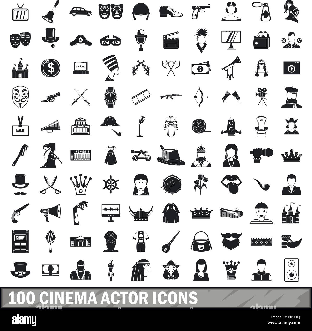 Acteur de cinéma 100 icons set, le style simple Illustration de Vecteur
