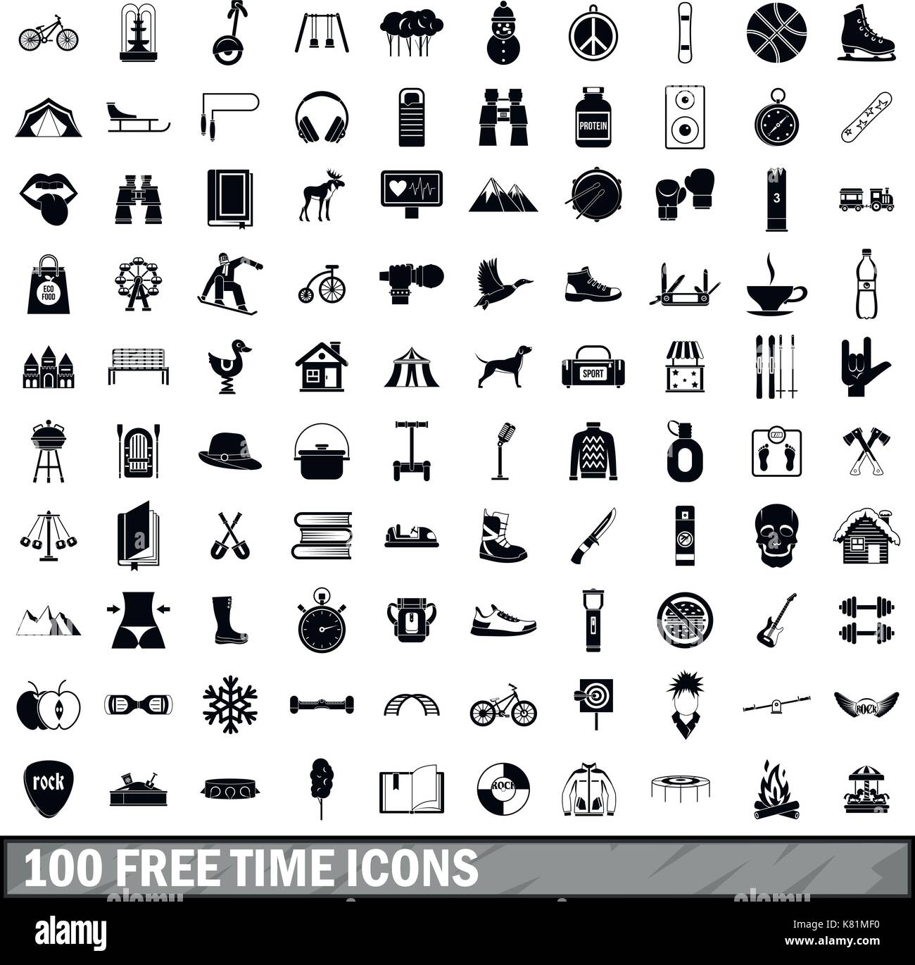 100 Temps libre icons set, le style simple Illustration de Vecteur