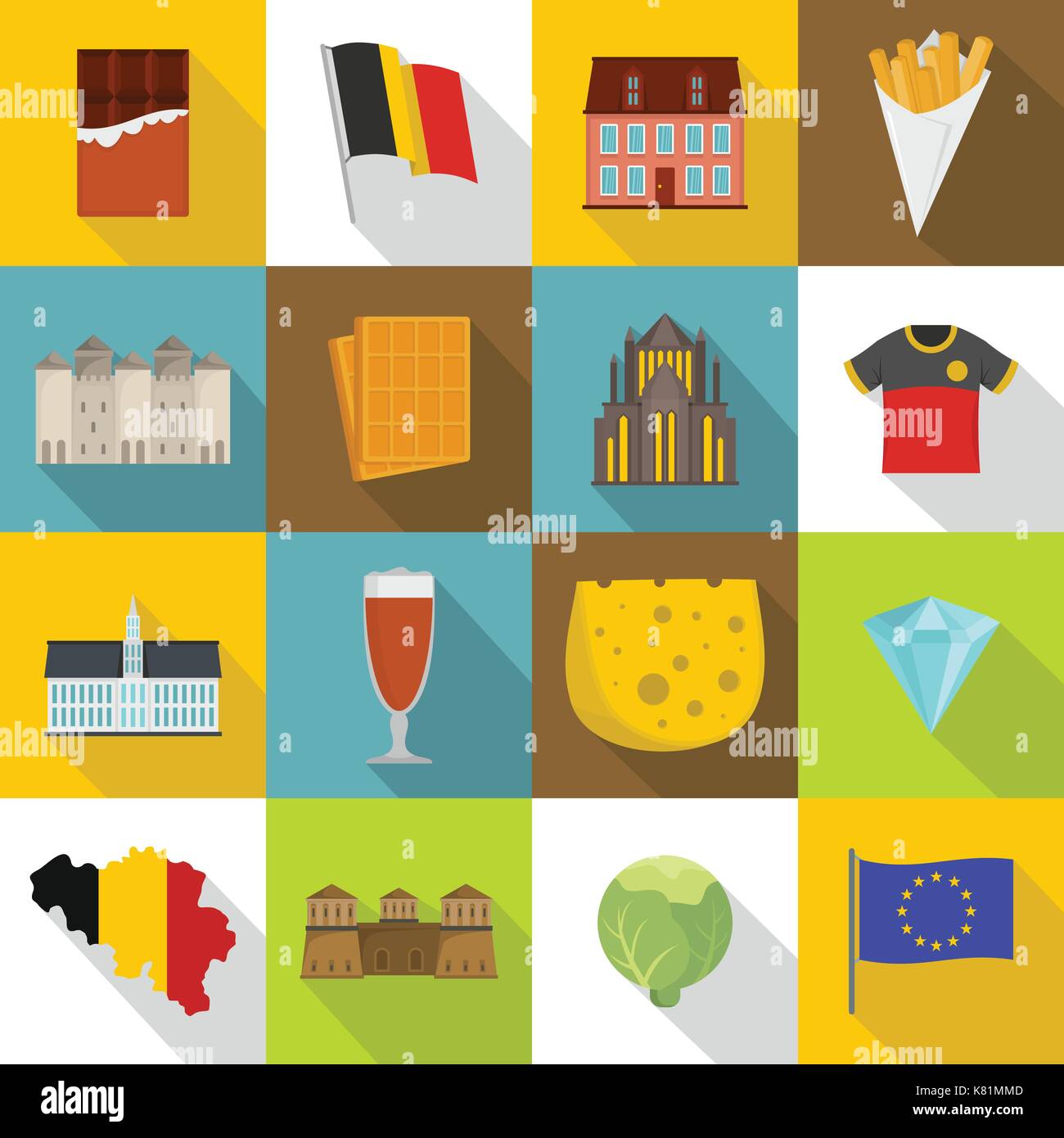 Belgique travel icons set, style plat Illustration de Vecteur