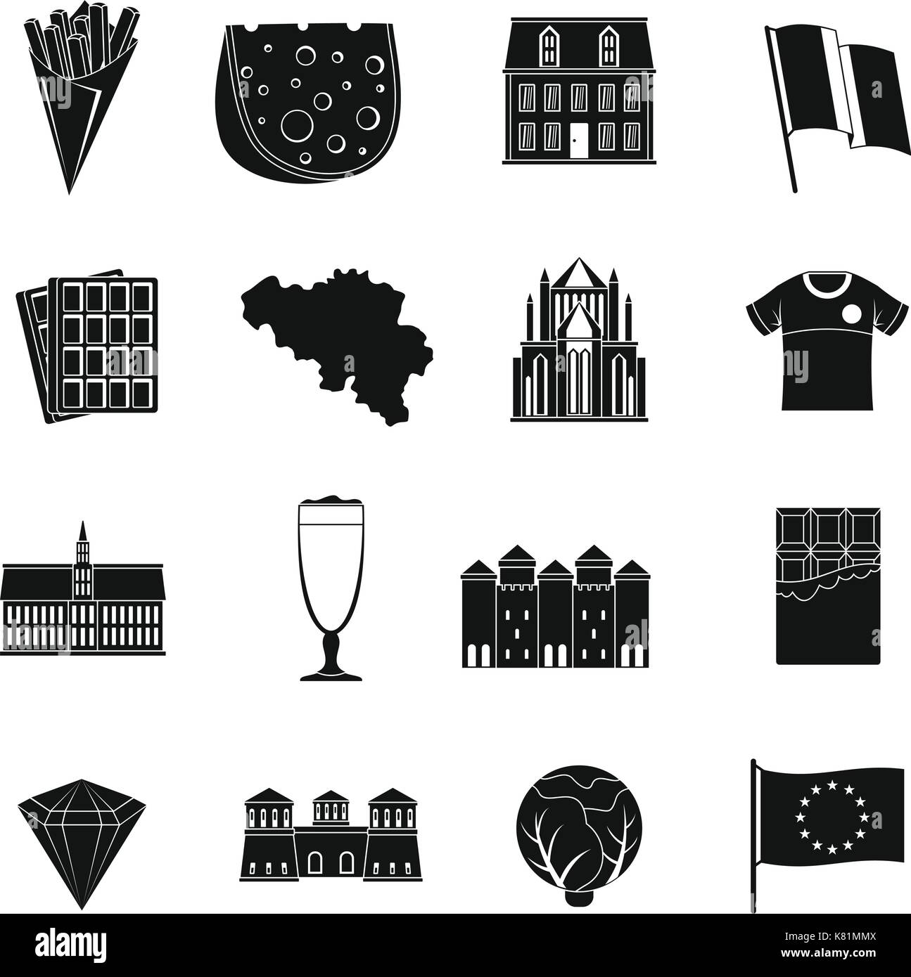 Belgique travel icons set, le style simple Illustration de Vecteur