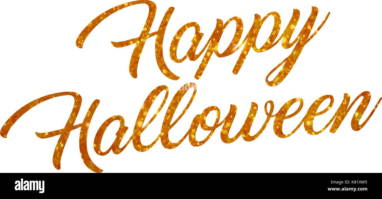 Le glitter orange main isolé écrit mot happy Halloween sur blanc blackground Illustration de Vecteur