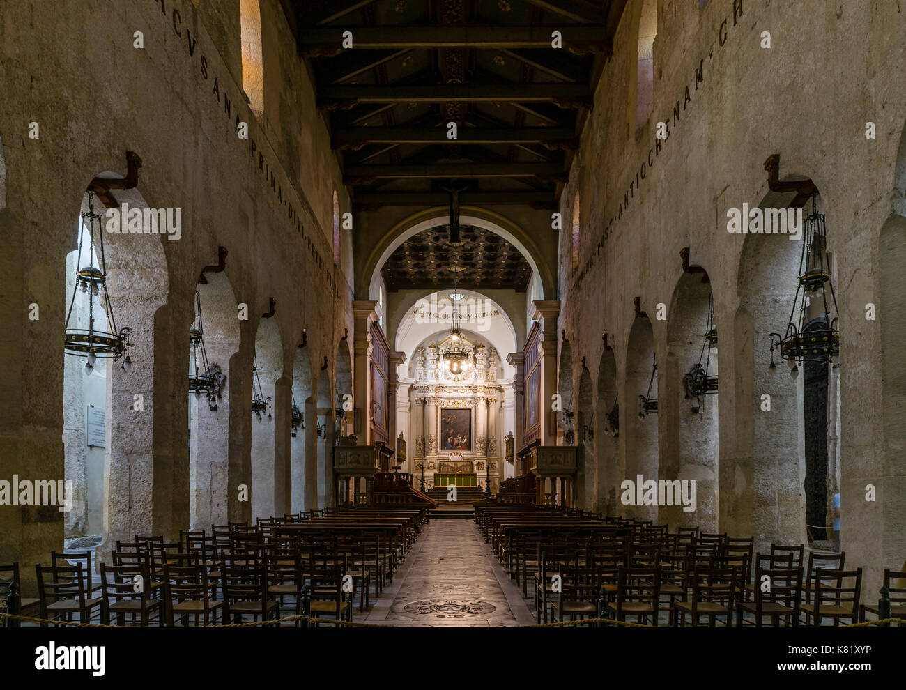Nef principale, de la cathédrale Duomo Santa Maria delle colonne, Ortigia, Ortigia, UNESCO World Heritage site, Syracuse, Syracuse, Sicile Banque D'Images