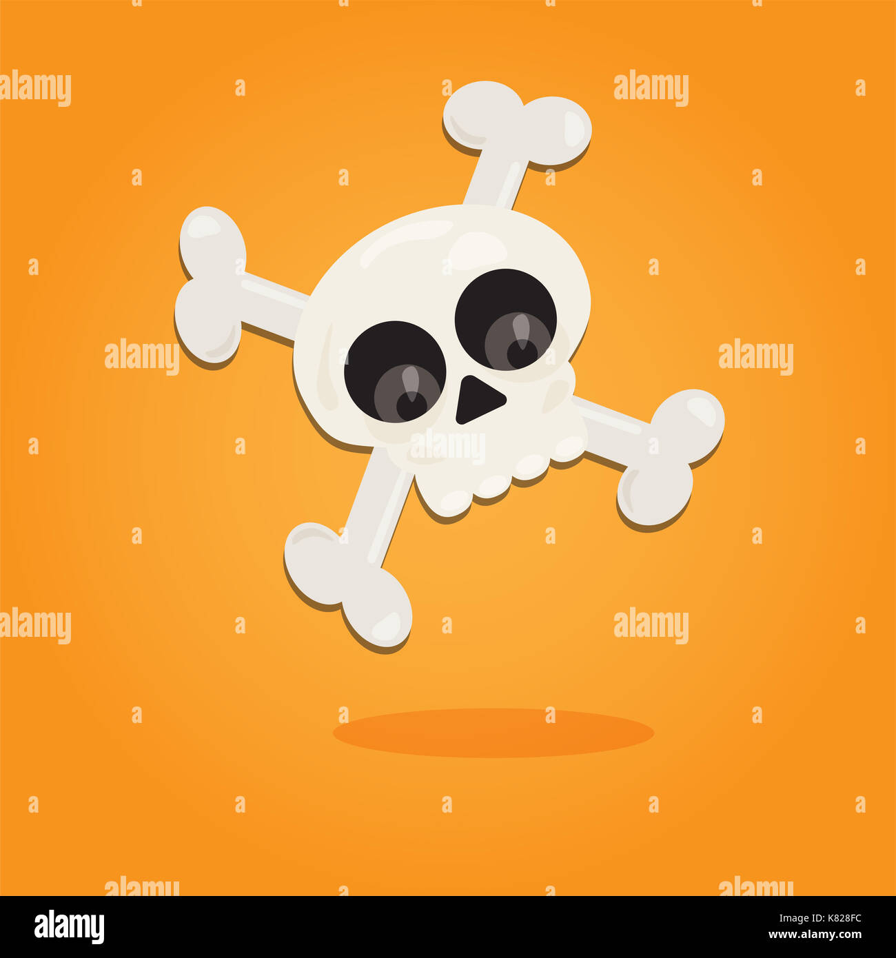 Cartoon art halloween dans télévision style. fond orange, cute skull pour la conception. L'illustration. Banque D'Images