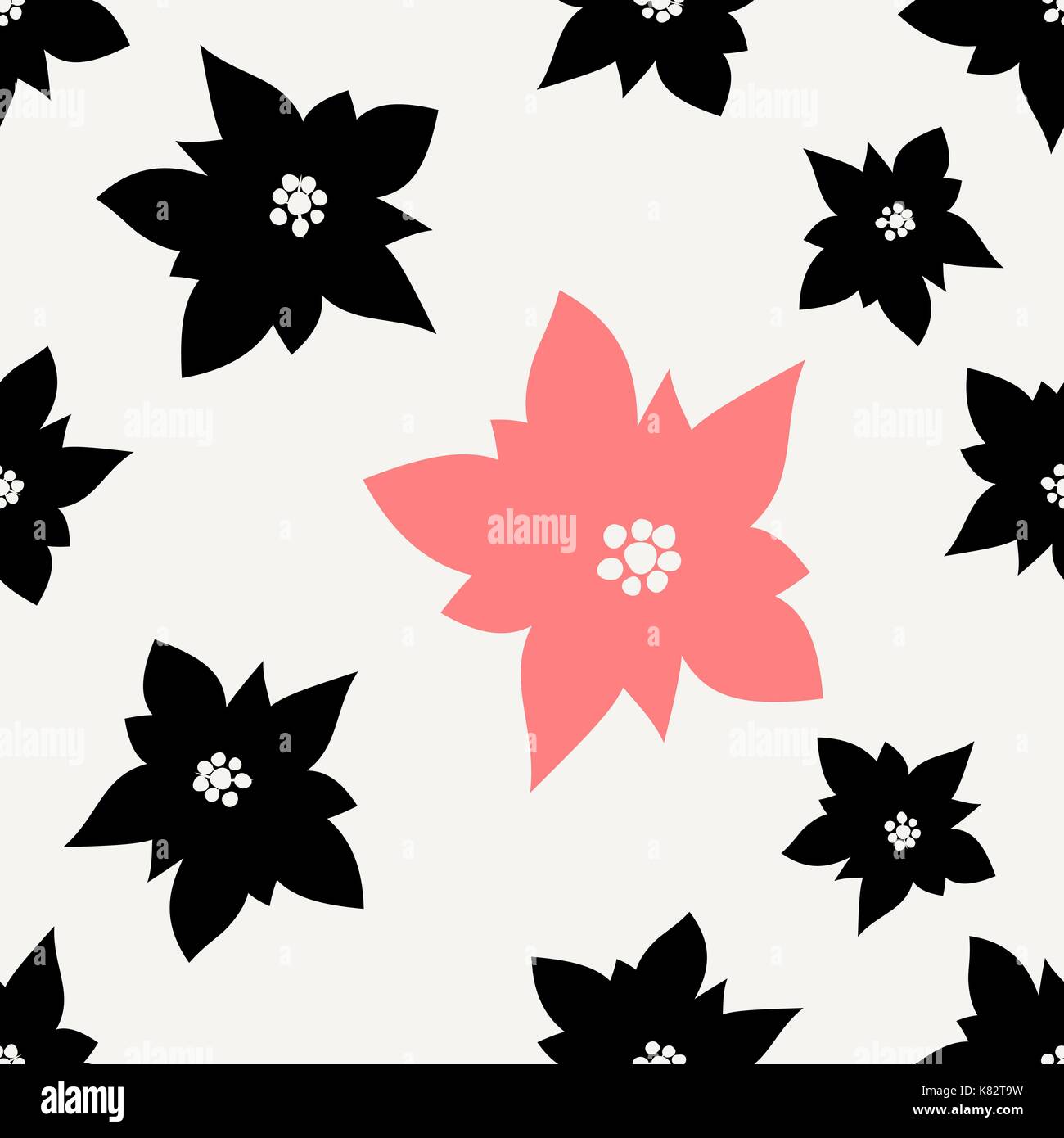 Modèle sans couture d'hiver avec les poinsettias en rouge et noir sur fond blanc. Illustration de Vecteur