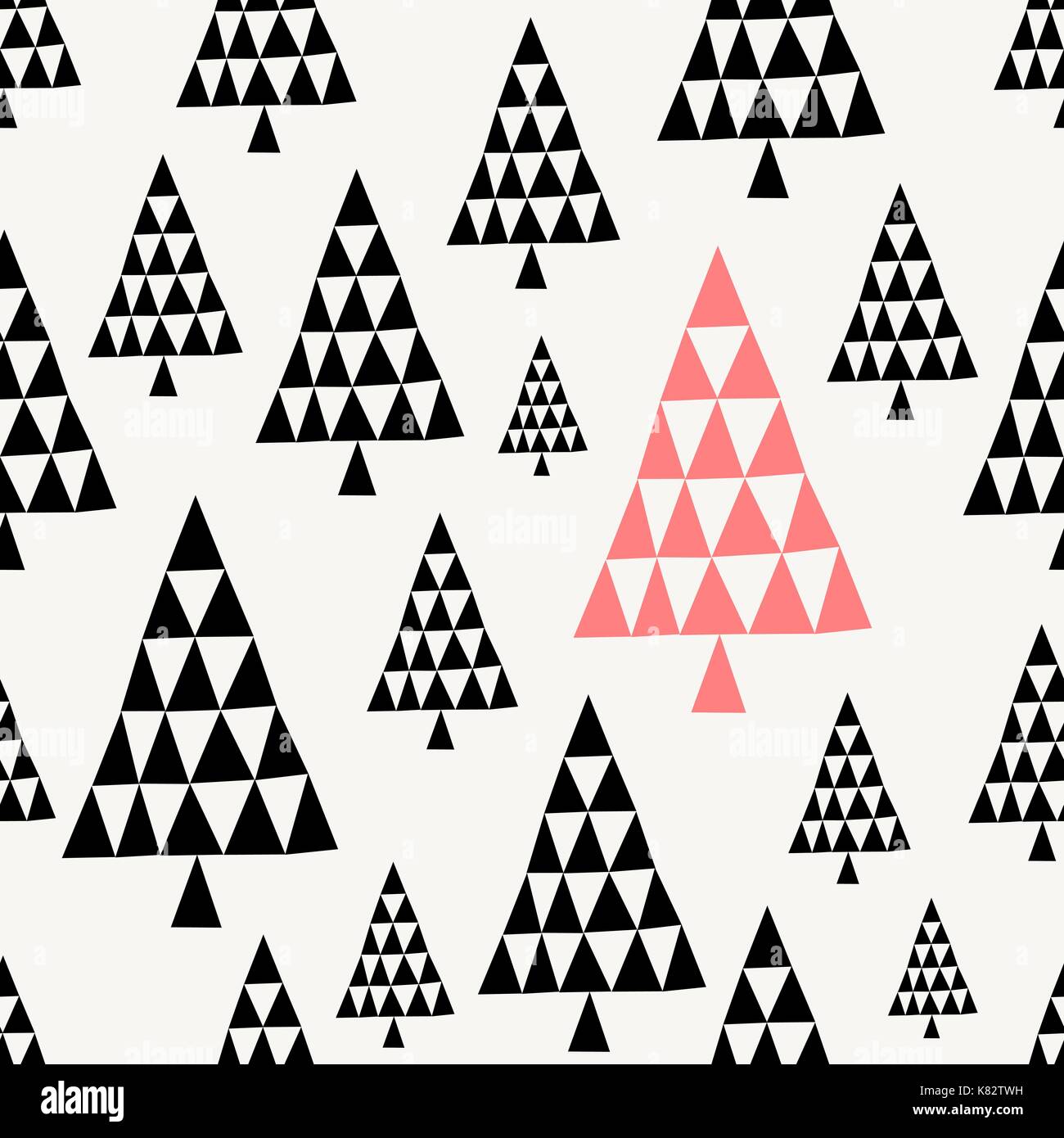 Modèle sans couture d'hiver avec des arbres de Noël en rouge et noir sur fond blanc. Illustration de Vecteur