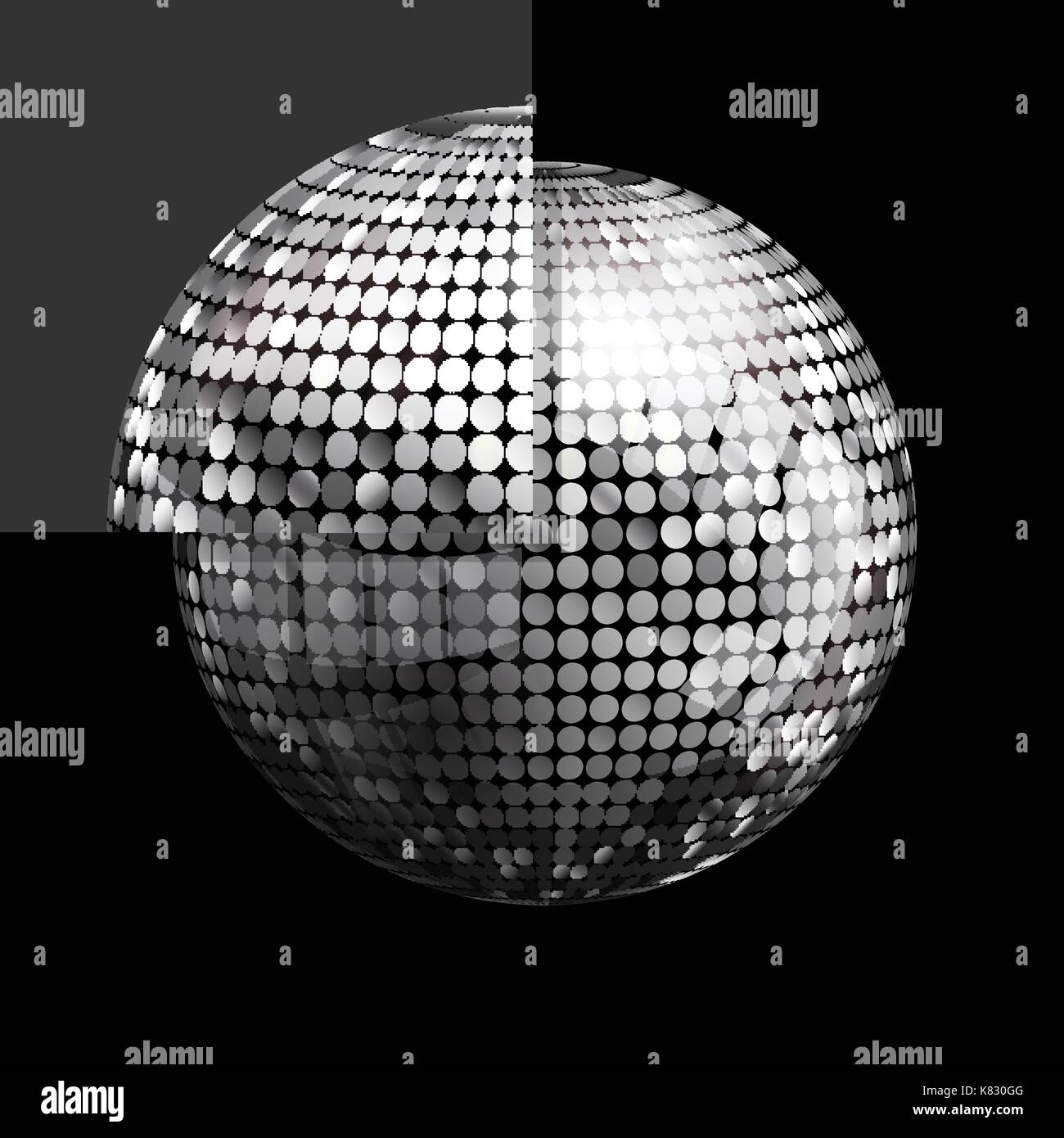 3d illustration d'argent boule disco sur fond noir avec un panneau unique puzzle Illustration de Vecteur