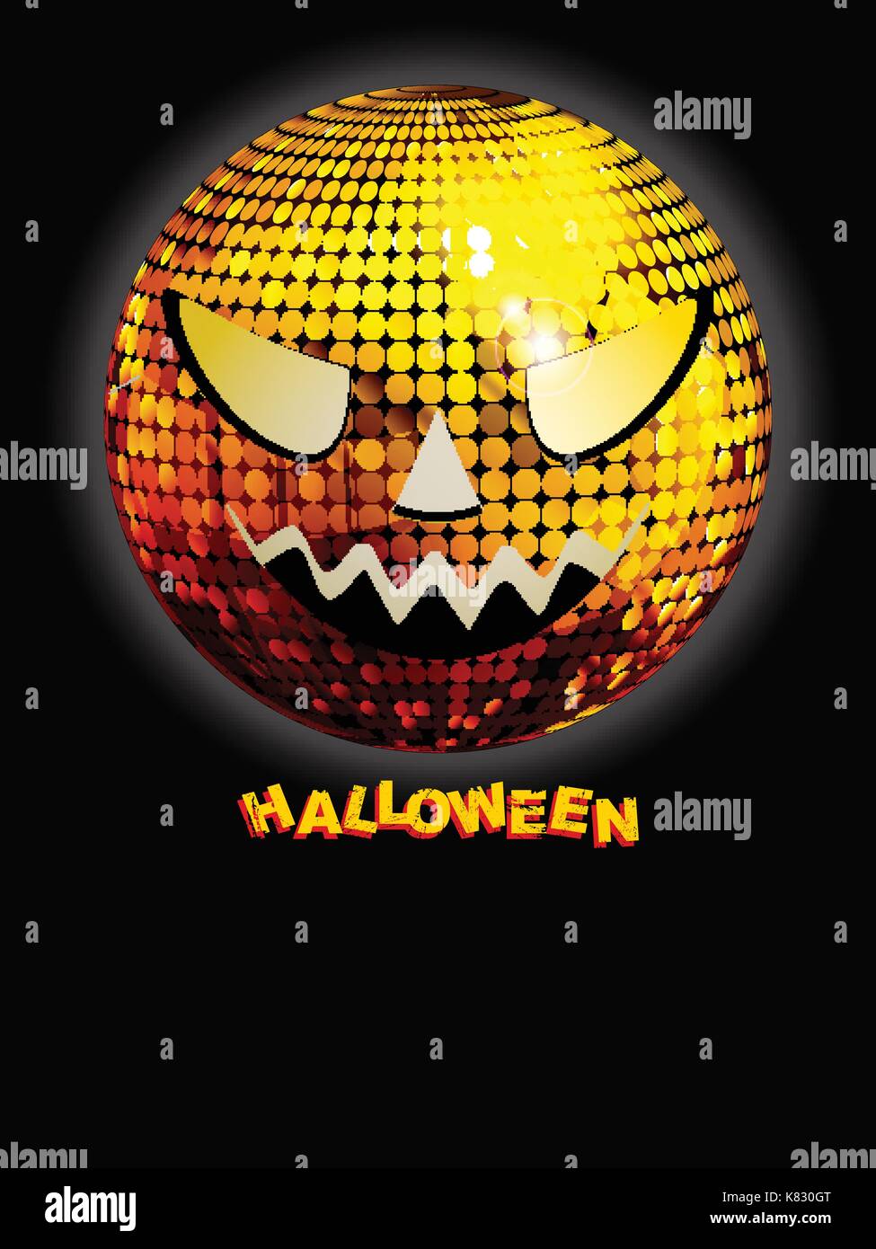 Affiche noir halloween avec boule disco or avec effrayant visage et texte décoratif Illustration de Vecteur
