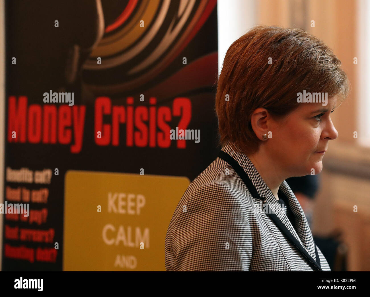 Premier ministre nicola sturgeon visites cale à l'caird hall à Dundee en Écosse où elle a annoncé la nouvelle de l'organisme de sécurité sociale sera basée à Dundee. Banque D'Images