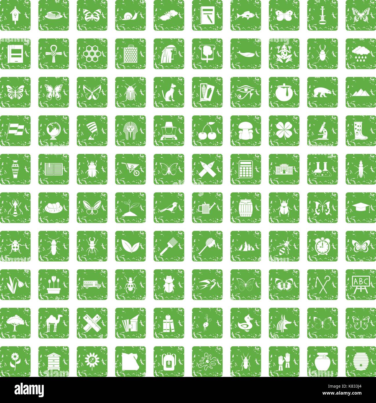 Les insectes 100 icons set grunge green Illustration de Vecteur