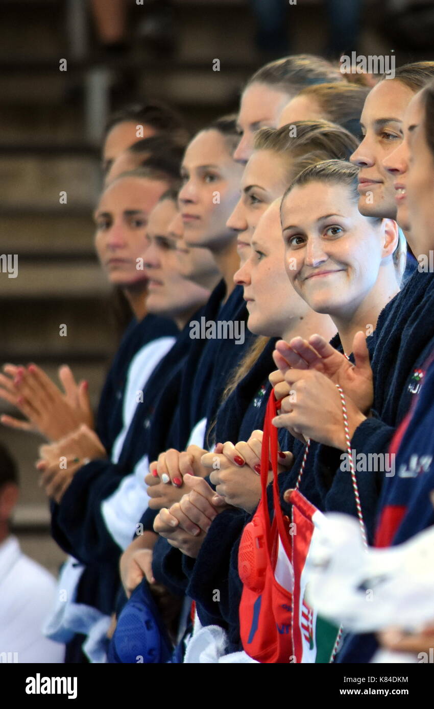 Budapest, Hongrie - 16 juil., 2017. L'équipe de water-polo femmes hongrois, CZIGANY Dora dans focus. Le championnat d'Europe de water-polo a eu lieu à Alfred Ha Banque D'Images