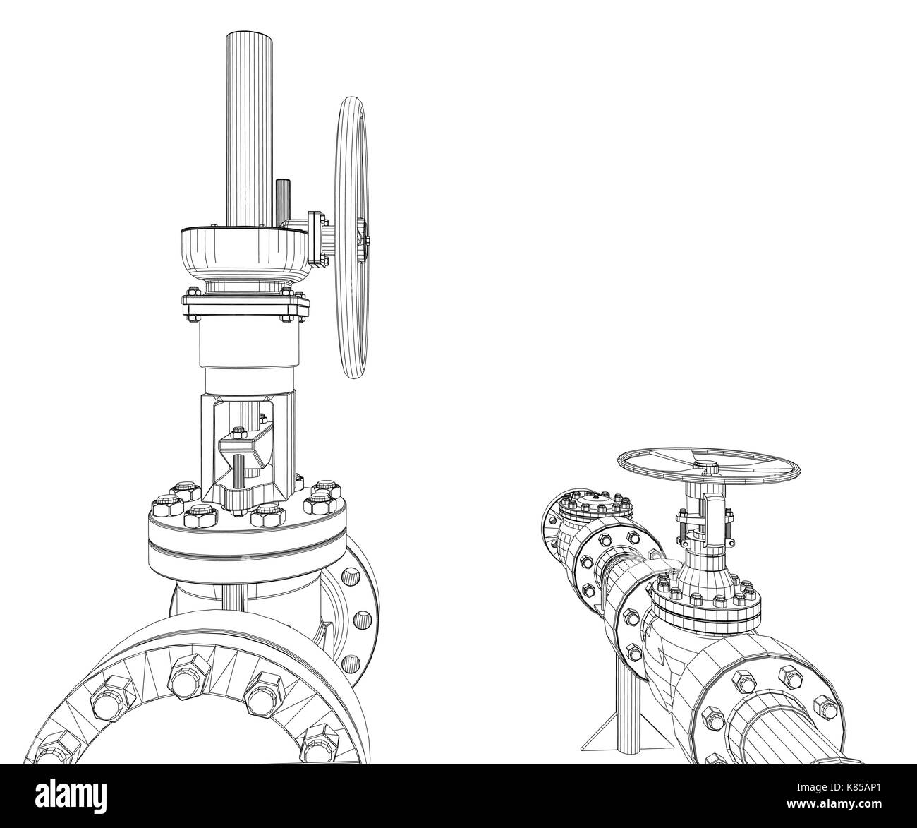 Robinetterie industrielle en fil de fer Illustration de Vecteur