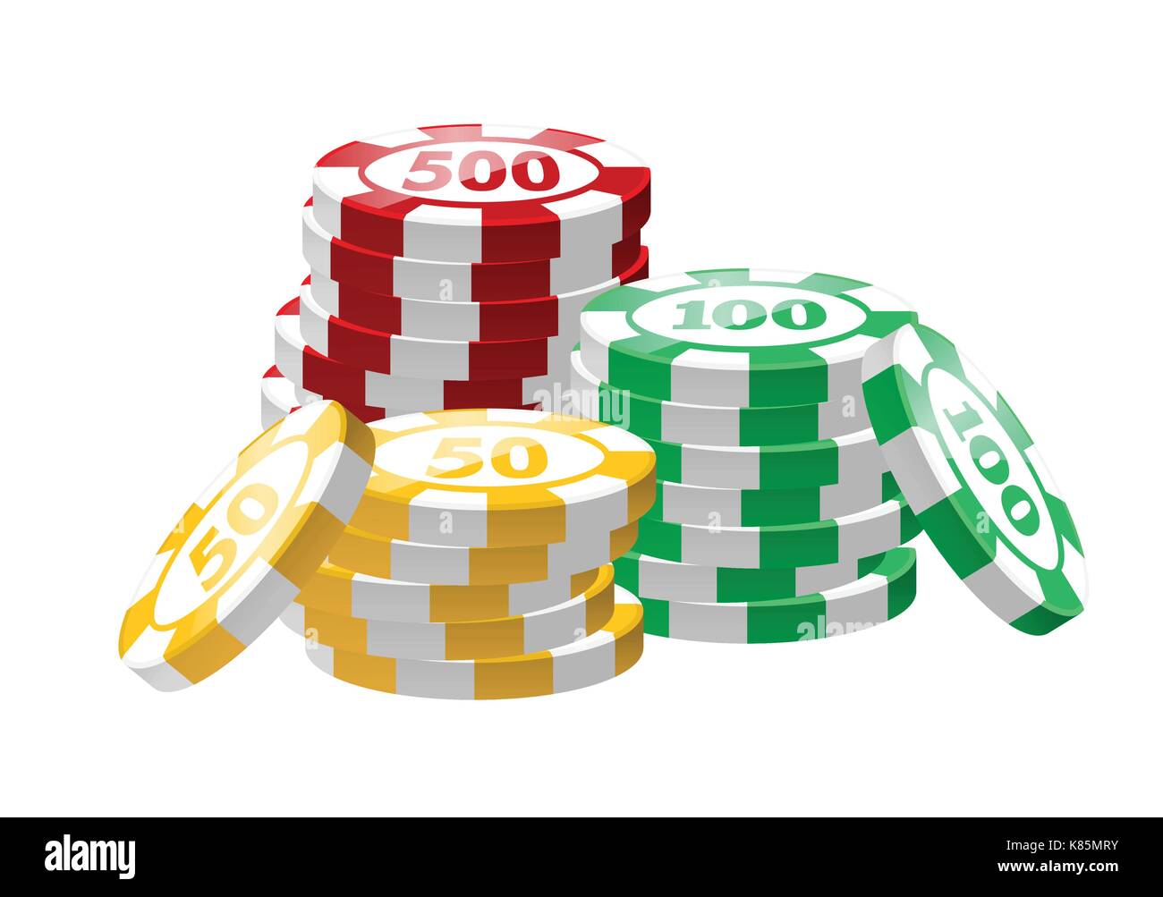 Rouge, vert, jaune des jetons de poker - vector clip art moderne isolé sur fond blanc. trois piles. casino, jeu, chance, fortune concept Illustration de Vecteur