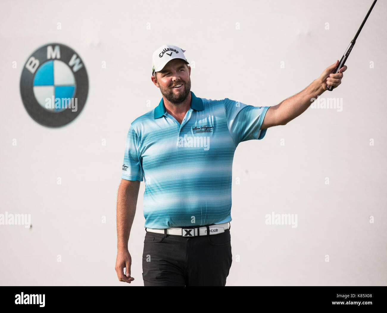 Lake Forest, États-Unis. 17Th sep 2017. Marc leishman de l'Australie célèbre après avoir remporté le tournoi de golf de championnat bmw au conway farms golf club à Lake Forest de l'illinois, aux États-Unis, sur sept. 17, 2017. crédit : joel lerner/Xinhua/Alamy live news Banque D'Images