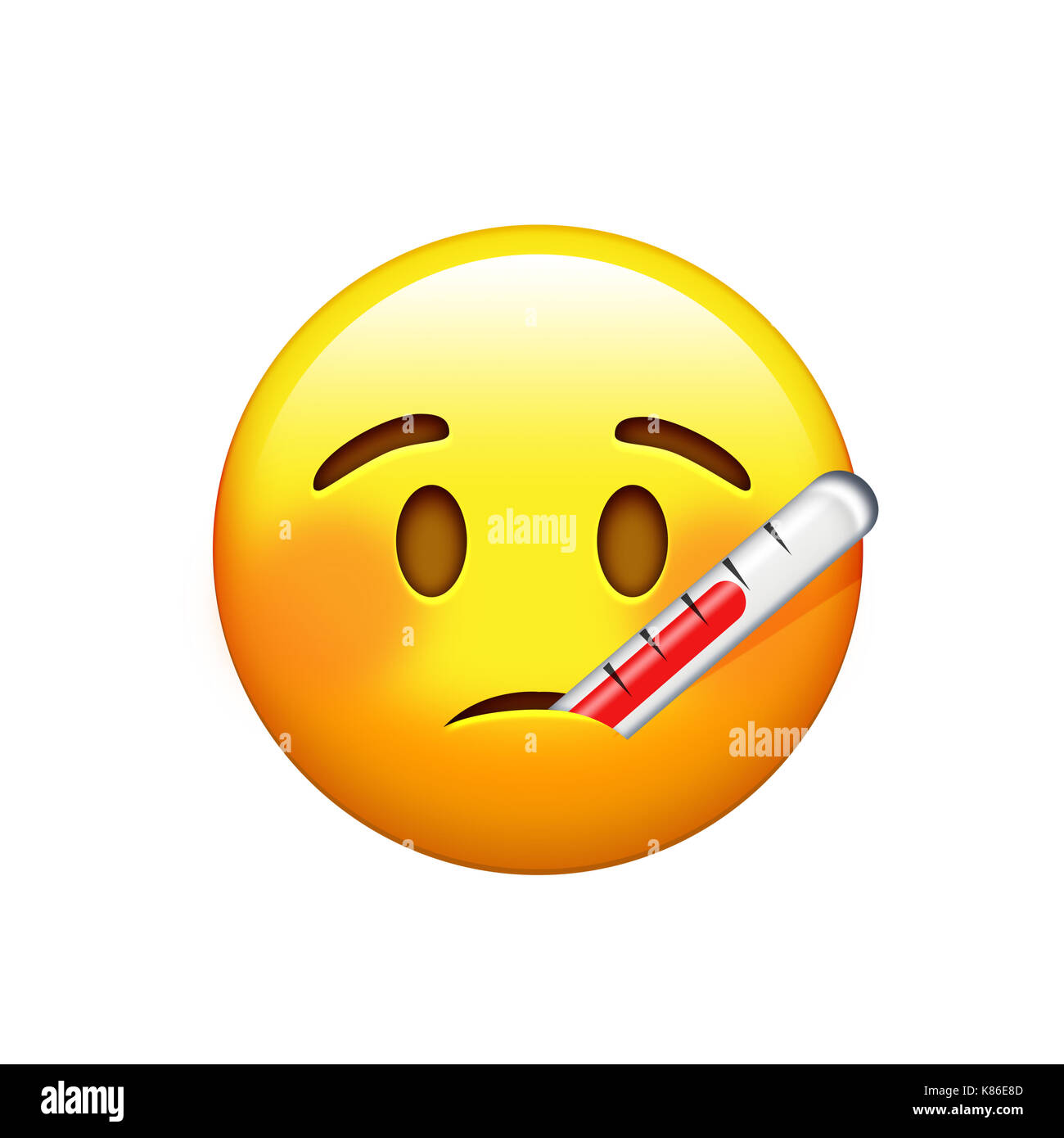 Le mauvais visage triste jaune avec l'icône de la sonde thermique Banque D'Images