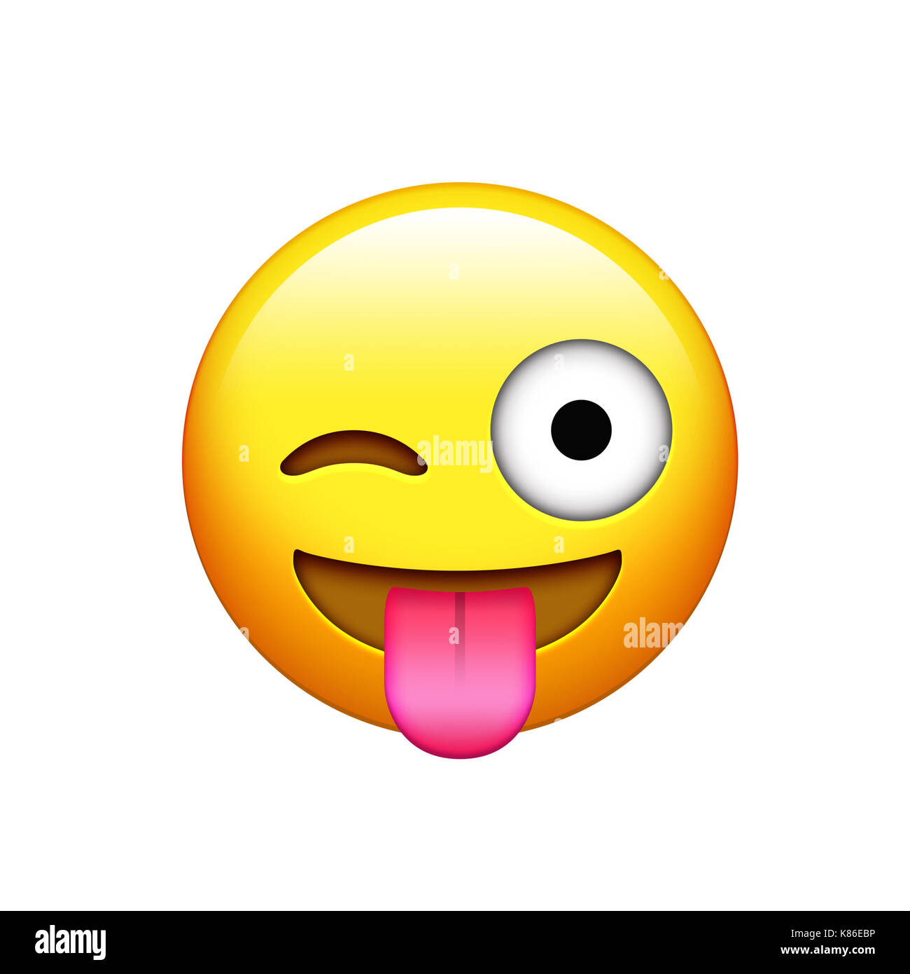 Smiley jaune isolé avec la langue et la fermeture d'une icône de l'oeil Banque D'Images
