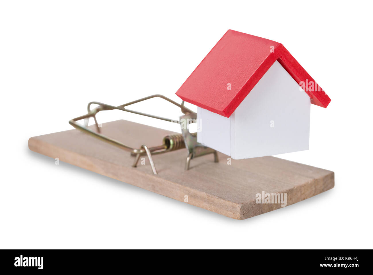Maison de gros plan sur miniature mousetrap against white background Banque D'Images