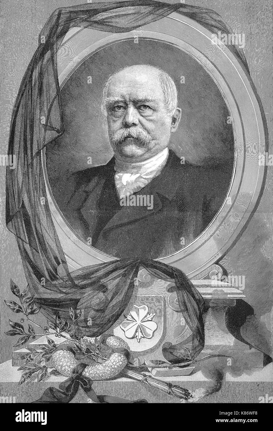 Otto Eduard Leopold, Prince de Bismarck, duc de Lauenburg, 1815 - 1898, connu sous le nom de Otto von Bismarck était un homme d'État prussien conservateur, l'Allemagne, l'amélioration numérique woodprint reproduction d'un original du 19ème siècle Banque D'Images