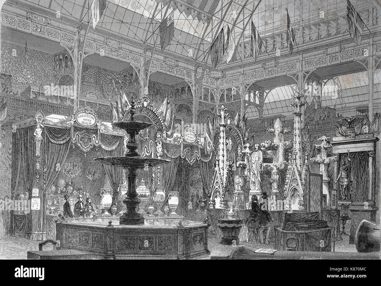 L'occasion de l'exposition internationale de 1867, Paris, France, le hall d'exposition de Prusse, amélioration numérique woodprint reproduction d'un original du 19ème siècle Banque D'Images