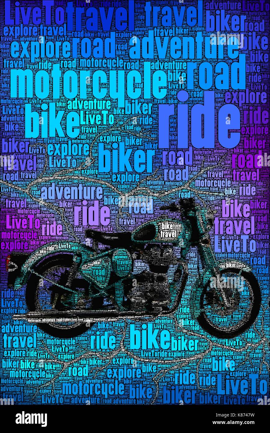 Poster concept art d'un vélo et de mots sur le sujet. Banque D'Images