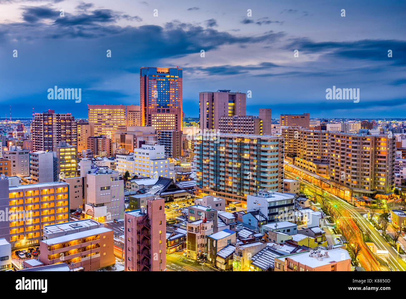 Kanazawa, Japon skyline at Dusk. Banque D'Images