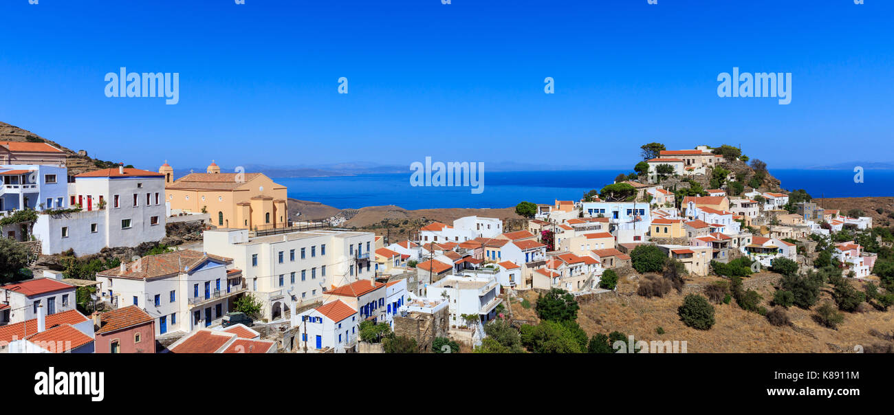 La Grèce, l'île de Kéa. Village de Ioulis vue panoramique Banque D'Images