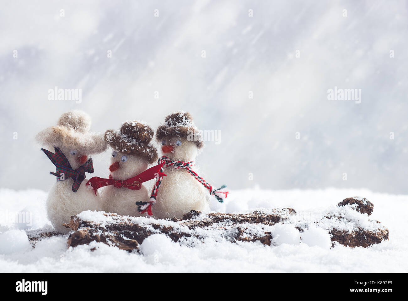 Les bonshommes ayant un gossip sur un journal couvert de neige Banque D'Images