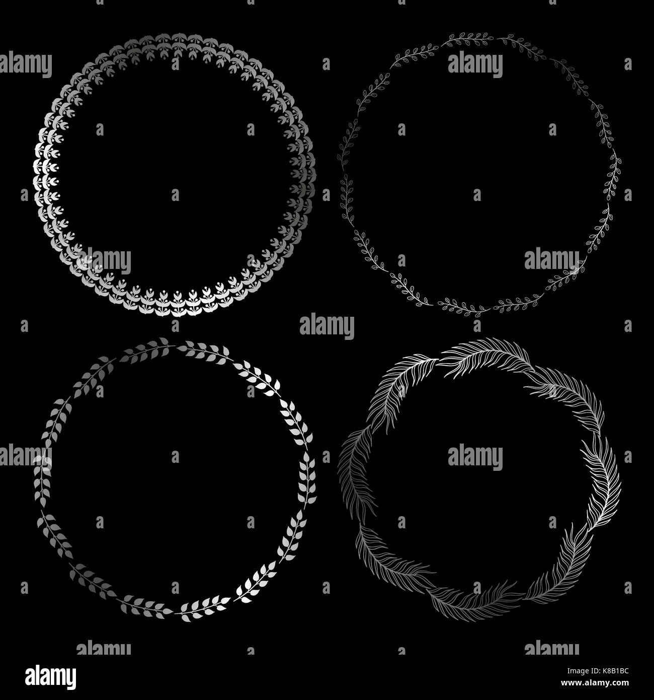 Cute frame ronde argent. vecteur couronne, avec les herbes et les feuilles. Illustration de Vecteur