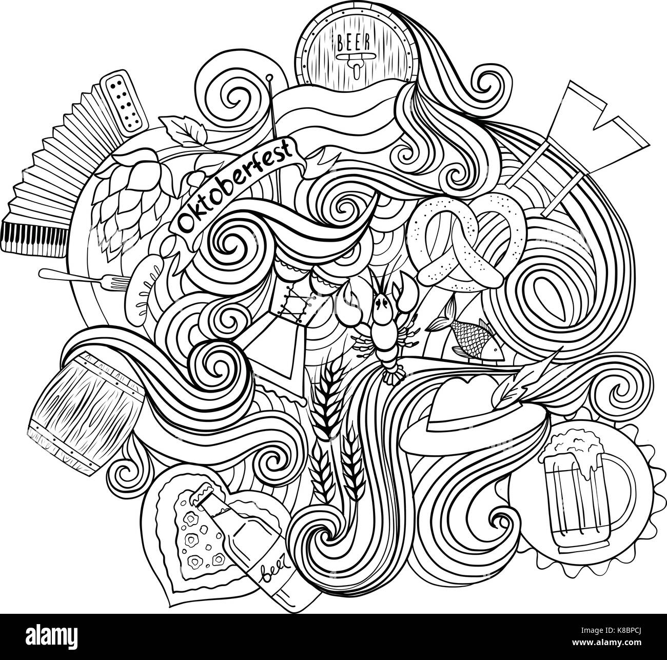 Hand drawn cartoon vector doodle pour un Oktoberfest Illustration de Vecteur