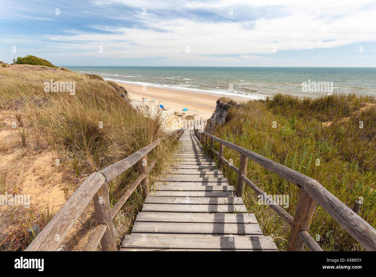 Escalier conduisant au playa del asperillo beach dans le parc naturel de Donana. matalascanas, province de Huelva, Costa de la luz, Andalousie, espagne Banque D'Images
