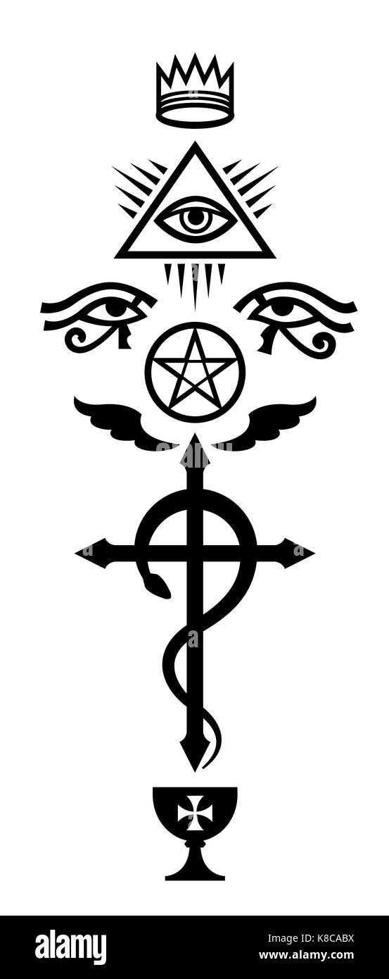 Crux serpentines (le Serpent mystique croix). Signes et symboles occultes de la franc-maçonnerie et des Illuminati. Banque D'Images